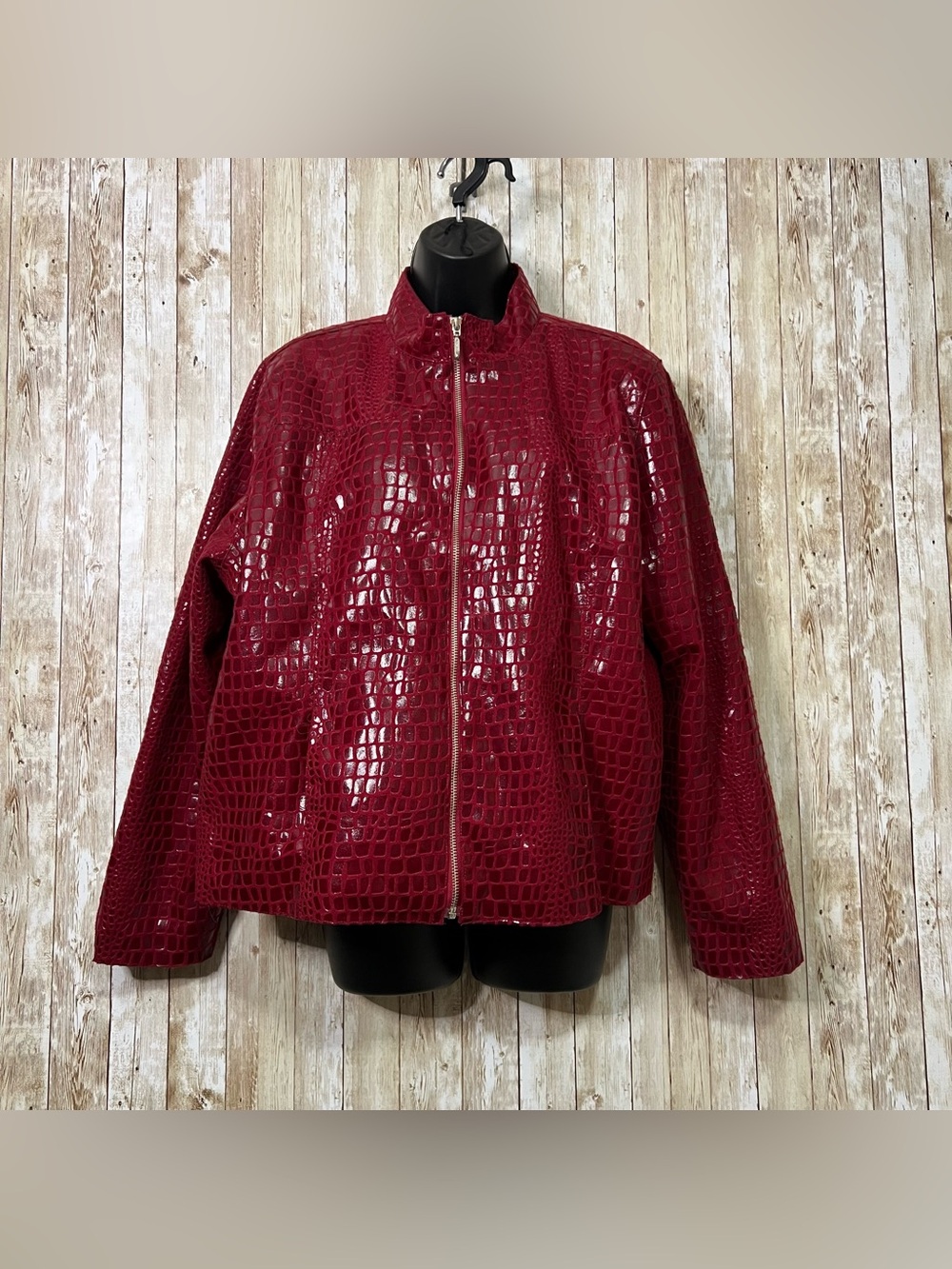 Vintage Selene Sport Shiny Croc-Embossed Zip Jacket And Pants in Deep Maroon